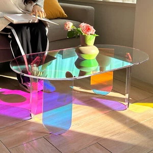 38" Long Oval All Acrylic Coffee Table Clear Colorful Lucite End Table Apartment - Picture 1 of 16