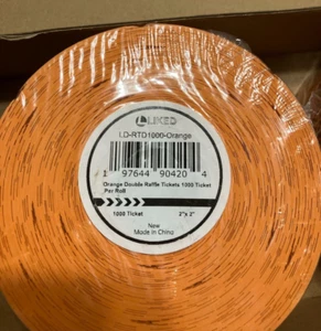 Orange Raffle Tickets Double Roll - Events, Carnivals - 1000 Ticket Count - Picture 1 of 4