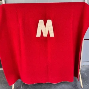 St Marys 100% Wool Blanket Ohio Red Approx 72 W x 81 L custom letter M patch - Picture 1 of 10