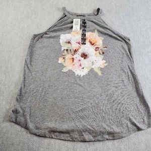 Torrid Top Femmes 2 Gris Floral O Ring Avant Sans Manches Ajustement Slim Support Cou Réservoir - Photo 1/10
