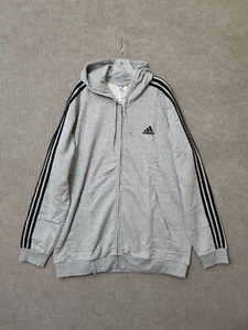 adidas Essentials 3-Stripe Full Zip Fleece Hoodie Mens 2XLT Big Tall Gray NEW - Foto 1 di 11