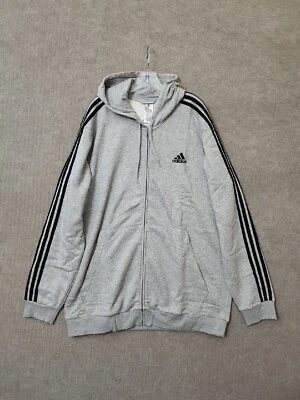 adidas Essentials 3-Stripe Full Zip Fleece Hoodie Mens 2XLT Big Tall Gray NEW - Image 1 of 4
