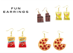 Fun Dangle Drop Earrings Snack Chips Pizza Chocolate Cute Pendent Earrings - Picture 1 of 13