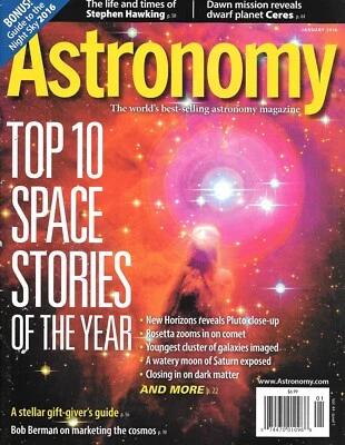 Astronomy Jan 2016 Stephen Hawking Ceres Space Stories New Horizons Pluto Saturn - Image 1 of 4
