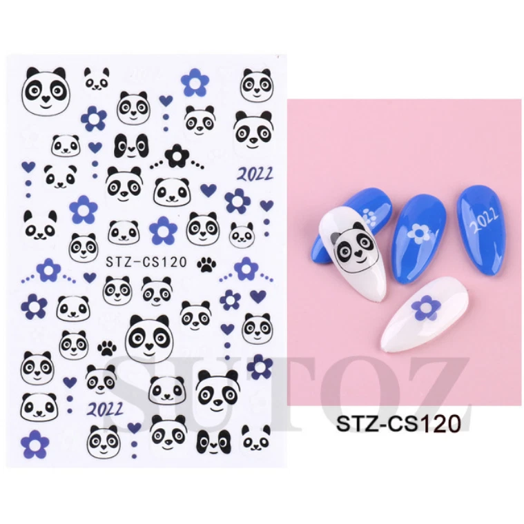 Calcomanía adhesiva 3D negra blanca con pata de panda margarita para uñas hágalo usted mismo NS7 Foto 1 de 1