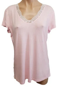BNWT Ladies Sz 14 L MIX Brand Lace Trim Ballerina Pink V Neck Tee Top - Picture 1 of 2