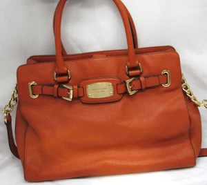 Michael Kors Women's Orange Pebble Leather Chain Purse Shoulder Bag Excellent Co - Picture 1 of 15