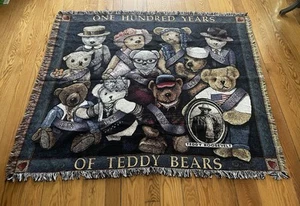 ONE HUNDRED YEARS OF TEDDY BEARS Woven Blanket 100% Cotton Ex Condition - Picture 1 of 4