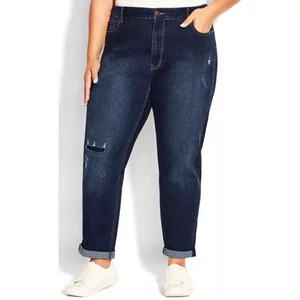 AVENUE | Women's Plus Size Girlfriend Rip Jean Dark Wash - average - Picture 1 of 4