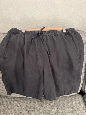 Pantalones Cortos de Lino Eileen Fisher Talla L, Cintura Elástica, Cordón, Bolsillos, Negros Foto 1 de 4