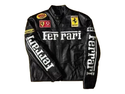 Chaqueta de cuero Ferrari Racing vintage logotipo F1 para hombre estilo motocicleta tallas XS-5X Foto 1 de 3