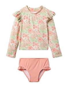 Janie And Jack Recycled Floral Ruffle Rashguard Swimsuit - Picture 1 of 11