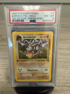 Pokémon TCG Aerodactyl Holo Prerelease 1st Edition Promo Card 1/62 PSA 8 - Image 1 of 2