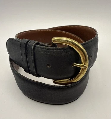 Cinturón Coach vintage para hombre mediano 34 negro cuero curtido hebilla de latón macizo Foto 1 de 4