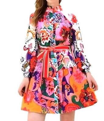 Dalia MacFee Mod  Floral Design Fashion Long Sleeve Dress Size M New With Tag - Image 1 of 4