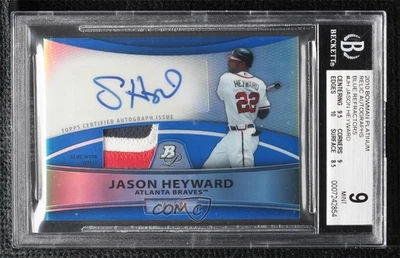 2010 Bowman Platinum Relic Refractor Blue /50 Jason Heyward BGS 9 Patch Auto - Image 1 of 2