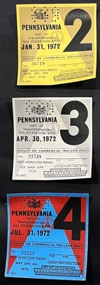 3- 1972  2, 3, 4   PA UTILITY OR COMMERCIAL TRAILERS INSPECTION STICKERS - Image 1 of 2