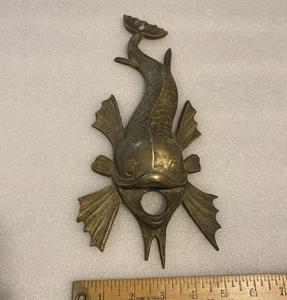 VTG or ANTIQUE BRASS or BRONZE DOLPHIN KOI FISH SALVAGE PLAQUE? SCONCE? LIGHT? - Picture 1 of 17