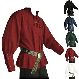 Mens Medieval Renaissance Long Sleeve Tunic Shirt Viking Pirate Cosplay Costume▪ - Picture 1 of 15