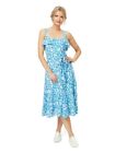 Review Womens Cloud Watching Midi A-Line Dress Blue White Floral Size 14