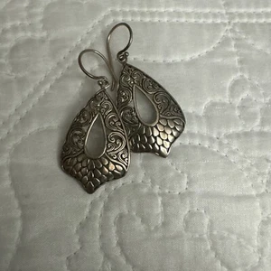 Vintage Sterling Silver 925 ATI Mexico etched Dangle Earrings Wow Rare Unique - Picture 1 of 4