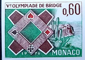 Monaco 1976 imperf MNH - Olympics Bridge Games - Full Issue Stamp - Picture 1 of 4