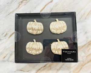 TAHARI HOME HERBST Kürbis Thanksgiving Gold Perlen SERVIETTENRINGE 4er Set Neu - Bild 1 von 3