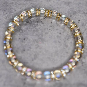 Angel Aura Quartz Bracelet, Gold Rondelle Spacers, 6.5" - Picture 1 of 8