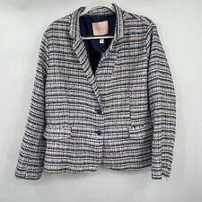 Anthropologie x Hutch Womens Blazer 1X Plus Size Tweed Metallic Blue Gray Button