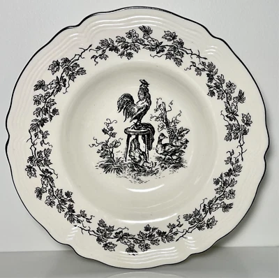 Tabletops Unlimited New England Toile Gamebirds Rimmed Soup Bowl Rooster 9 3/8" - Image 1 of 2