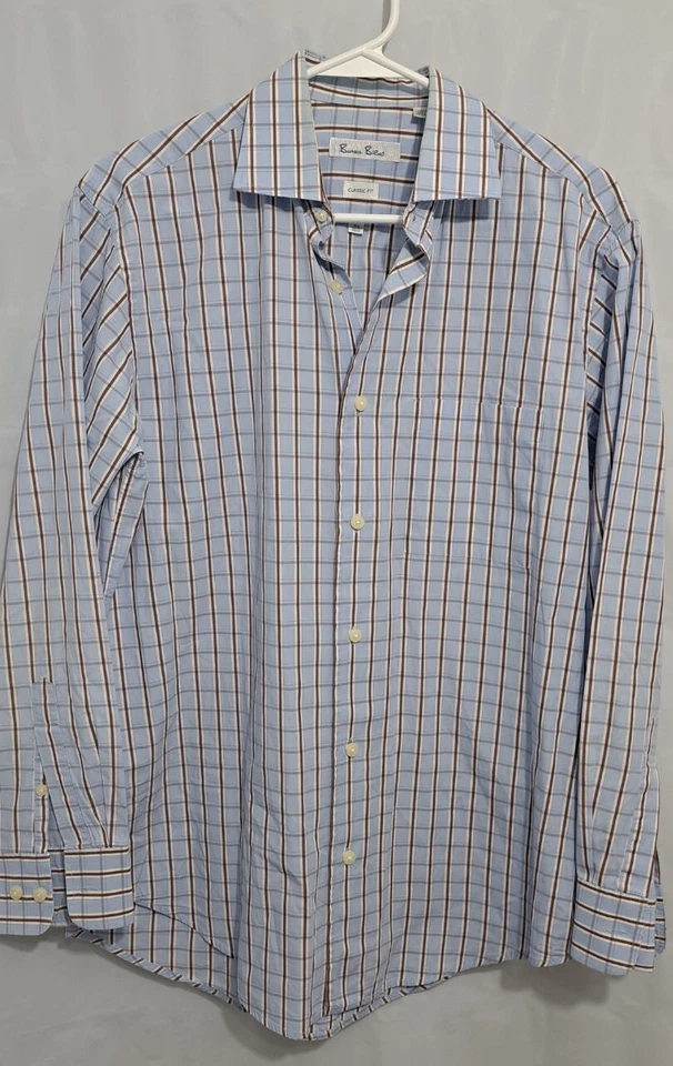 Camisa de vestir Birmania Bibas para hombre talla 15 1/2-32/33 blanca azul claro a rayas manga larga Foto 1 de 4