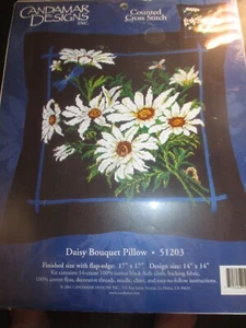 CANDAMAR DESIGNS Vintage DAISY BOUQUET PILLOW Counted Cross Stitch KIT - 2001 - Picture 1 of 2
