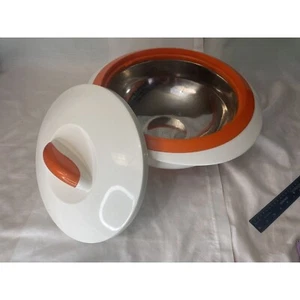 Vintage Orange & White Plastic (Stainless Steel Lined) Hot/Cold Bowl Insocore - Picture 1 of 6