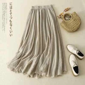 Slim Cotton Edge Double Layer Half Skirt Loose Waist A- Shaped Big Swing Skirt - Picture 1 of 30