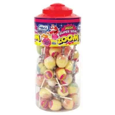 Vidal Mega Super Sour Zoom Lollipops Filled with Bubblegum - 50 lollies - Image 1 of 4