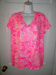 NWT LILLY PULITZER PEONY PINK SEASIDE SCENE V-NECK ETTA TOP XXL - Picture 1 of 4
