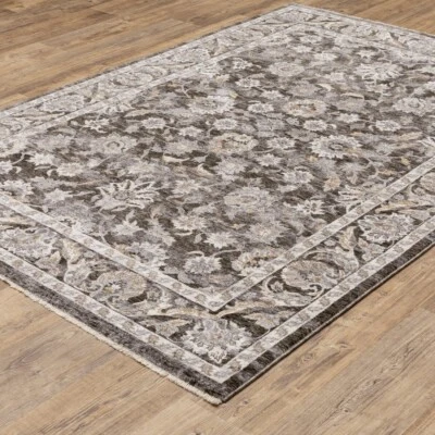 Area Rug 2x3 Classic design oriental ziegler 60x90cm Black Dark Grey floral - Image 1 of 4