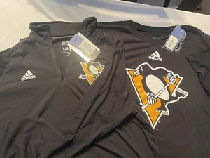 Adidas Pittsburgh Penguins T Shirt/1/4 Zip T-Shirt combo Men's L NWT - Picture 1 of 5