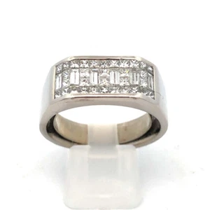 Platinum Pave Princess Diamond Bar Men's Statement Band Ring - Picture 1 of 11