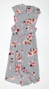 AX Paris Womens Grey Floral Polyester A-Line Size 8 V-Neck Zip - Picture 1 of 10