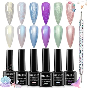 Pearl Gel Nail Polish Set, 6 Colors Shimmer Glitter White Pink Blue Green Gel Na - Picture 1 of 12