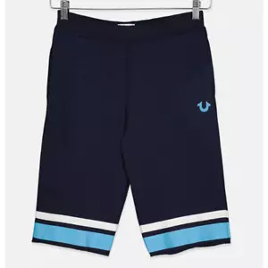 True Religion Boy Fleece Shorts Size Medium Pull-On Navy Logo Comfort $49 NEW - Picture 1 of 13