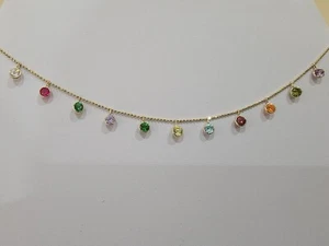 14 K Yellow Gold Necklace With Multi-colored Zirconia Lobster Lock. - Picture 1 of 8