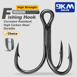 9KM 10Pcs Black 3X Strong Triple Hook High Carbon Steel Sea Fishing Lures Hooks - Picture 1 of 17