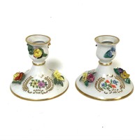 Pair of Dresden Candle Sticks with Flower Decoration