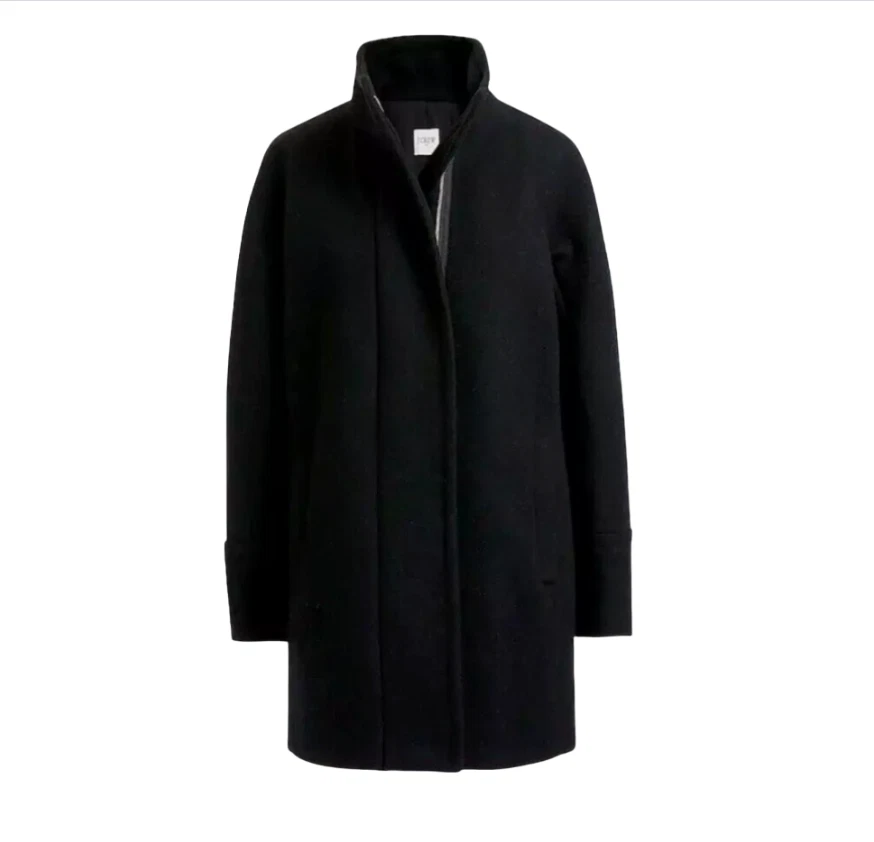 JCREW Cocoon Coat Jacket Womens 00 Black Stadium Cloth Wool BM952