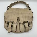 Betsey Johnson Leather Hobo Bag Large Size Tan Off White Metal Accents Sm Flaw