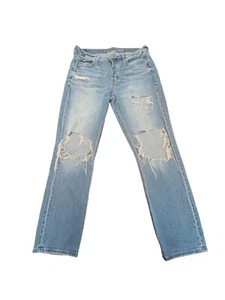 American Eagle Tomgirl Light Wash Button Fly High Rise Jeans Size 8 32x28  - Picture 1 of 19