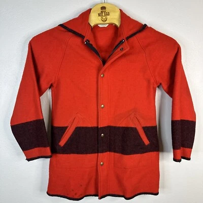 Woolrich Jacket VTG 80s Womens Red Black Blanket Hooded Long Coat USA -Read - Image 1 of 4