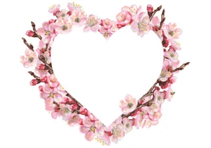 Cherry Blossom Heart Wreath Pink Flowers Counted Cross Stitch Pattern Pixel Art - Picture 1 of 4